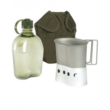   MIL-TEC US Field set Gen. II - transparent field bottle, cover, stand - kulacs szett